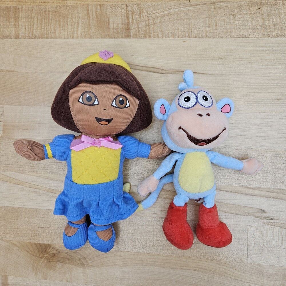 LOT OF 2 - Ty Beanie Baby BOOTS Monkey Dora Explorer Fisher-Price Stuffed Plush